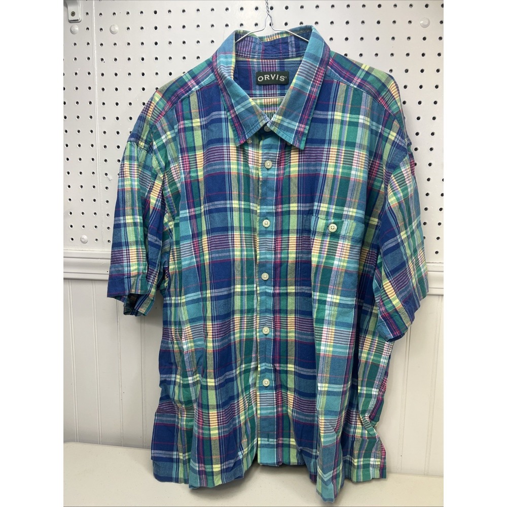 ORVIS Button Up Shirt Men's‎ XL Colorful Bold Plaid Spring Collared Pocket